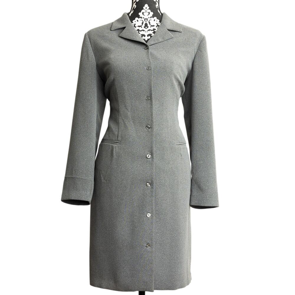 Vintage Talbots Grey Petites Lined Button-Up Long Jacket Career Office - 14P